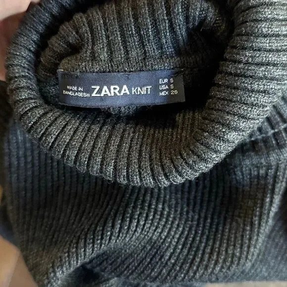 Zara knit ribbed turtleneck sweater womens size small tie waist modest minimalis - Picture 7 of 10